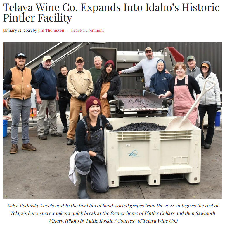 Telaya Wine Co. expands into Idaho’s historic Pintler facility